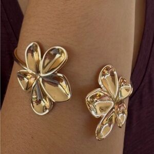 Gold Plumeria Open Cuff Bracelet
